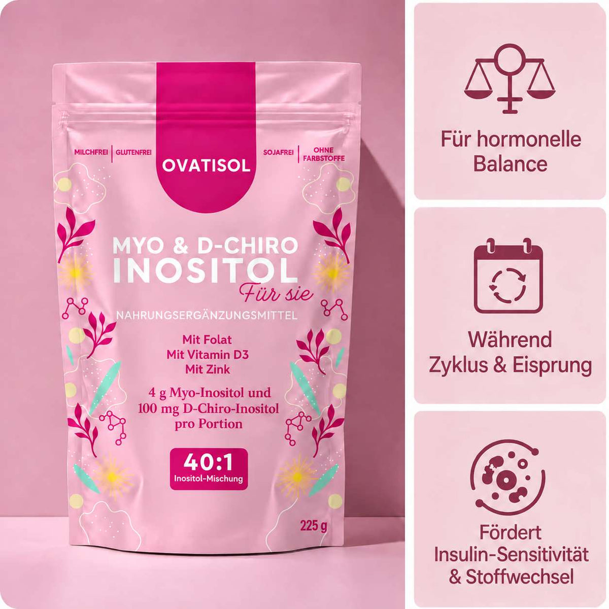 lang:de|Ovatisol Myo & D-Chiro Inositol 40:1 Pulver 225 g, 4000 mg + 100 mg pro Portion